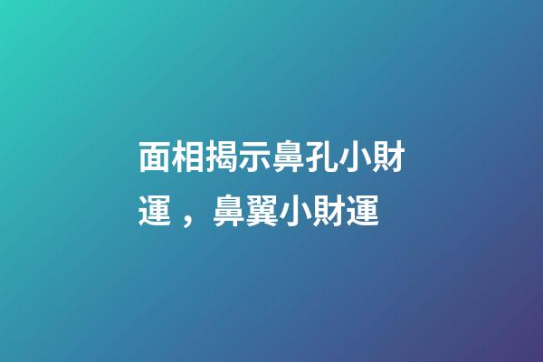 面相揭示鼻孔小財運，鼻翼小財運